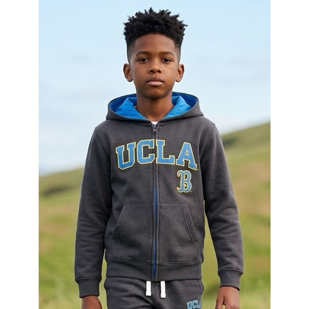NWT Colosseum Kids Gray Blue UCLA Bruins Full Zip Hoodie Jacket - Size M 12/14
